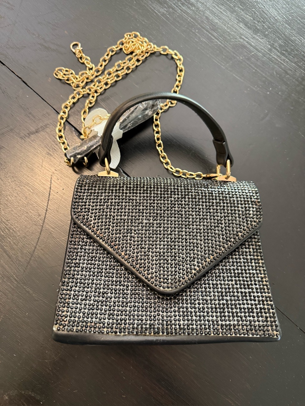 3M FOREVER Elegant Black Crystal-Embellished Top-Handle Bag